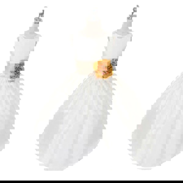 UK Flower Girl Boutique Morgan Dress in Ivory with yellow sash