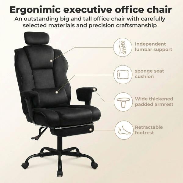 Levede Executive Ergonomic Office Chair Suede Fabric Wide Seat 155° Recline Footrest