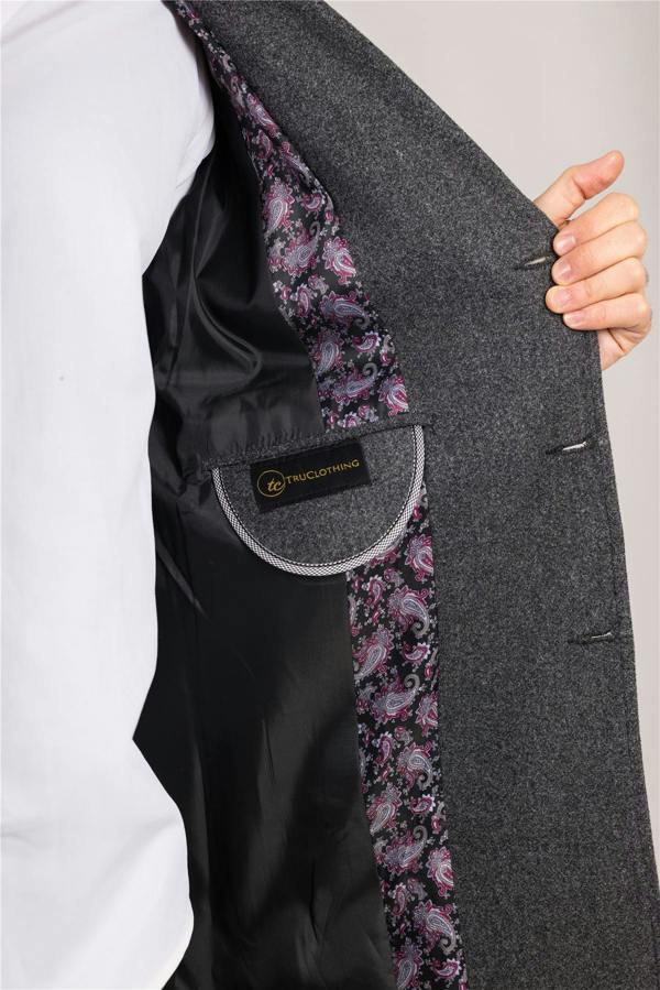 Infinity Leather Men's Notched Lapel Collar Wool Blend Grey Overcoat