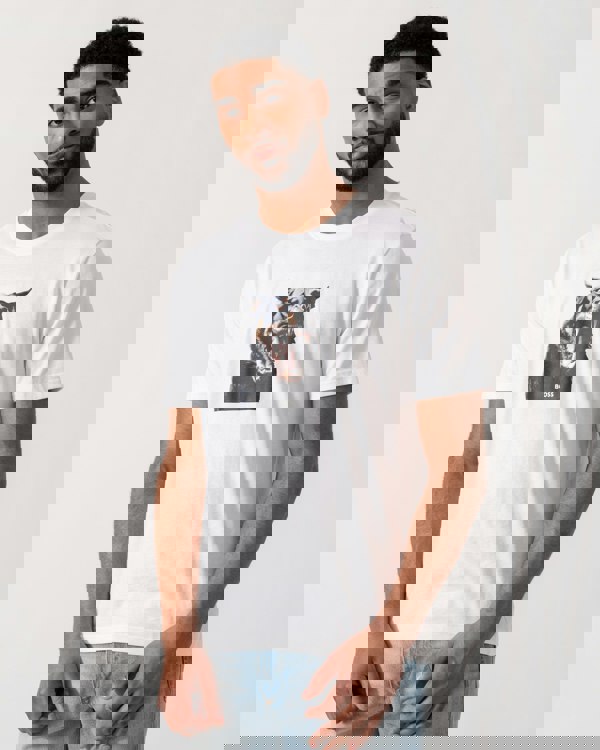 Model wearing BOSS Orange Dobermann Graphic T-Shirt in White 100 - Main