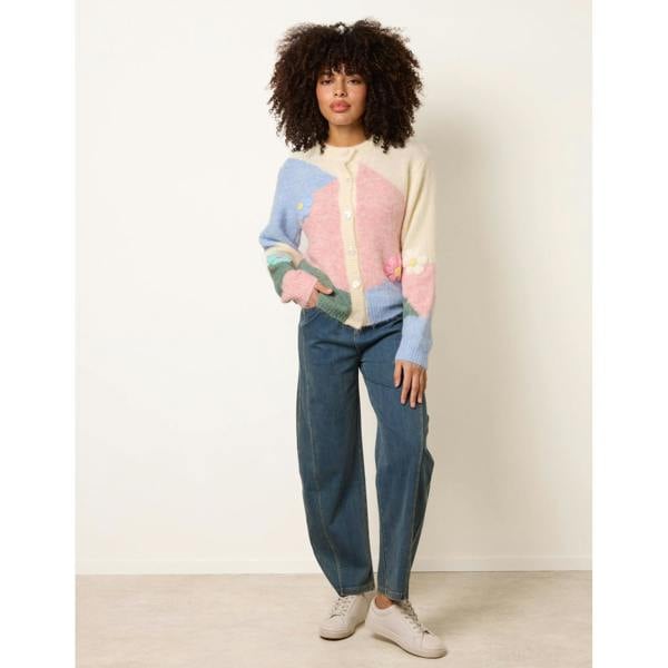 Blue Vanilla Round Neck Button Flower Cardigan