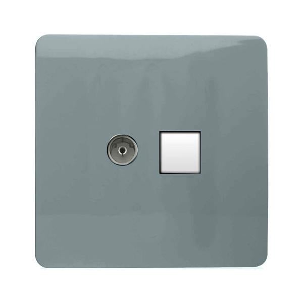Trendi Switch 2 Gang Female TV Co-Axial & Telephone Slave Sockets in Cool Grey