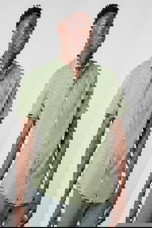 ENORSIA Mens Cotton Linen Roll-Up Sleeve Shirt