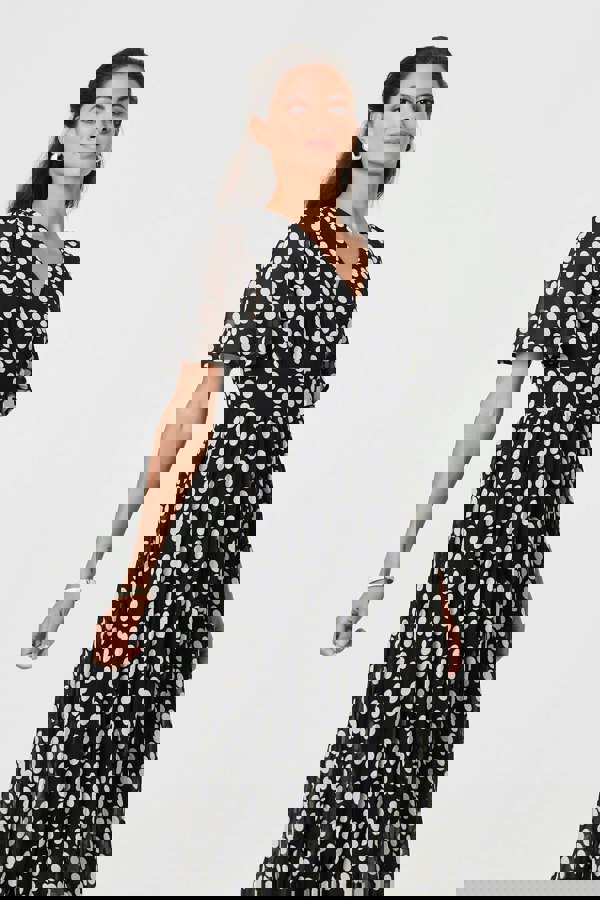 Black | Polka Dot Hanky Hem Midi Dress
