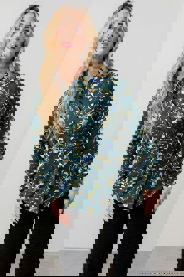 Lily & Me Sage Floral Print Frill Blouse Green