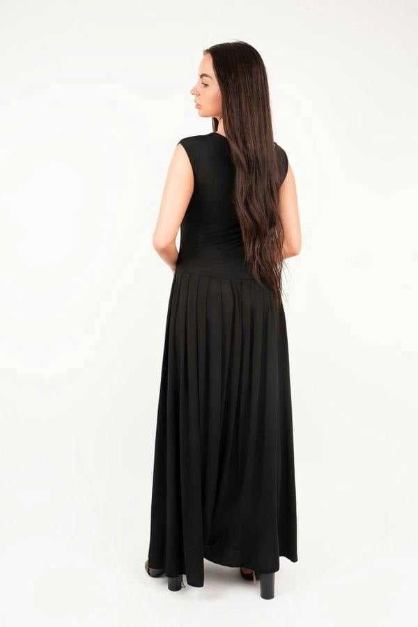 Tylah Short Sleeve Pleated Relaxed Maxi Dress - Black