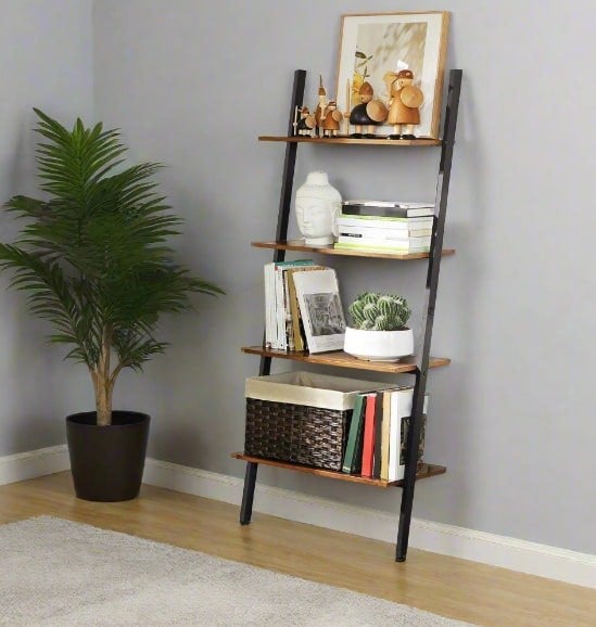 Modcraft Industrial 4-Tier Ladder Shelf – Wall-Leaning Bookshelf & Storage Rack