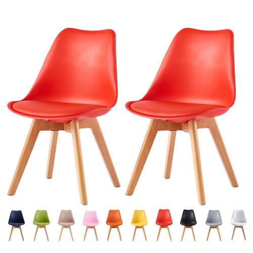 Set of 2 Dining Chairs with Solid Wooden Legs and Seat Cushion Pad Eva