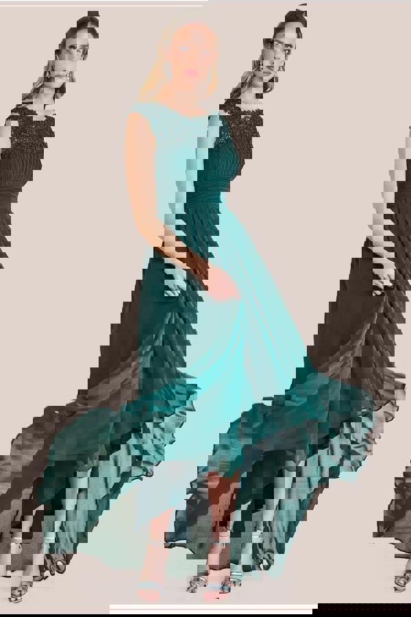 Crochet & Pleated Top High Low Maxi - Emerald DR3820