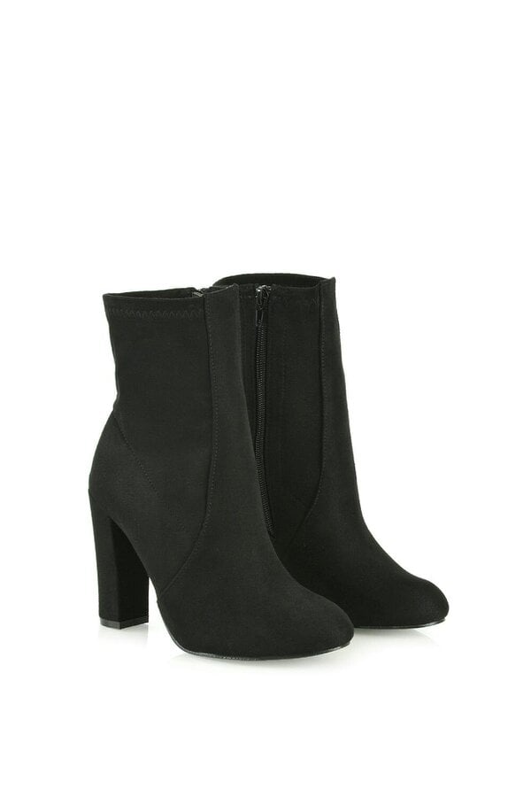 XY LONDON Block High Heeled Zip-up Stretch Sock Ankle Boots