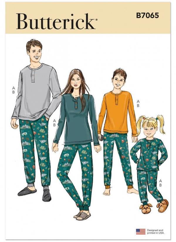 Butterick Sewing Pattern 7065, Pyjamas for Men, Women, Teenagers, Kids, A (XS - L / XS - XL) - Intermediate