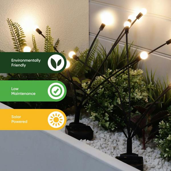 Gardenwize Pack of 2 Solar Firefly Stake Lights – Warm White LED Garden Lights