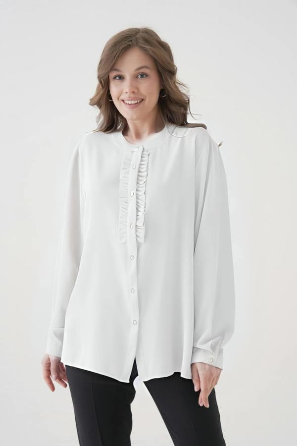 Hoxton Gal Oversized Long Sleeve with Ruffle Detail Blouse in White