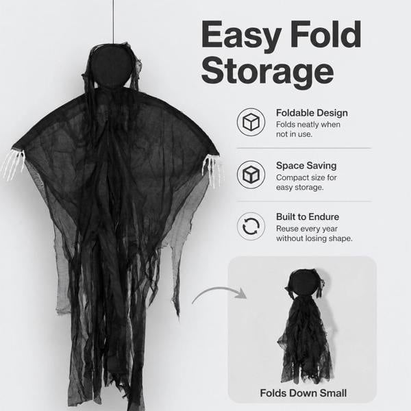 Yezi Halloween Decorations Grim Reaper 130cm Black Polyester Foam
