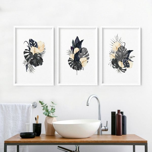 Art for bathroom | set of 3 Tropical wall prints