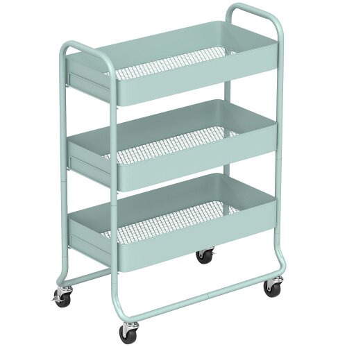 Wyld Haus Nokeyo Metal Light Green 3 Tier Rolling Utility Trolley With Mesh Baskets