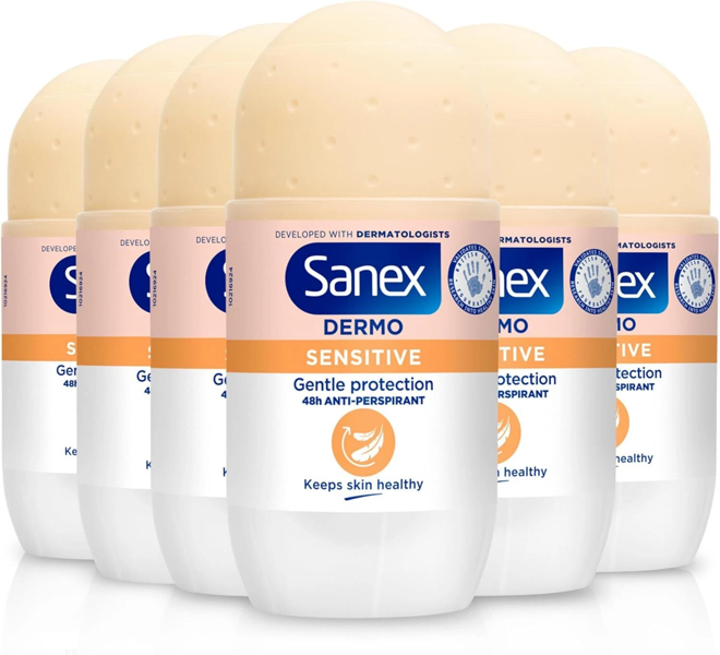 Sanex Anti-Perspirant Roll On Deodorant  Sensitive 50ml Pack of 6