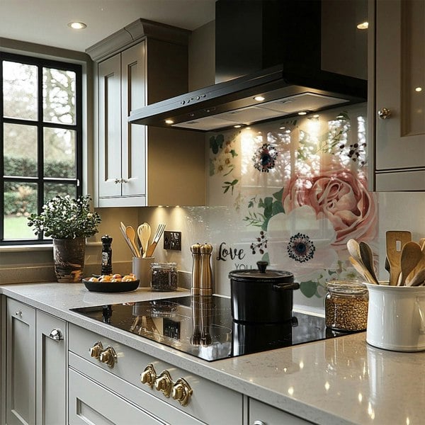 Benjamin Tate Design Garden Flower Pink Peach Rose White Anemone Splash Back
