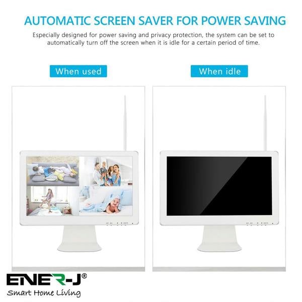 ENER-J 8CH Wireless CCTV Kit with 15.6" FHD IPS Monitor, 1TB HDD, 1080P Outdoor Cameras, Audio & PIR Motion Detection, Plug & Play Security System