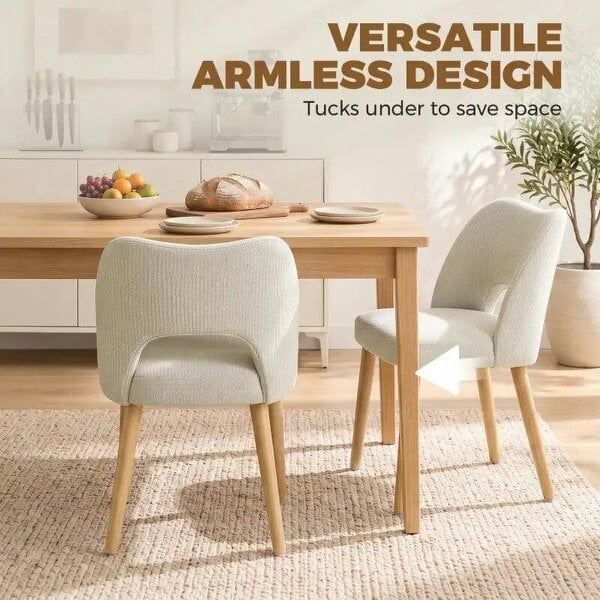 Bobobiy Dining Chairs Set Upholstered Kitchen Chenille Tool Free Assembly Rubberwood Legs, Beige