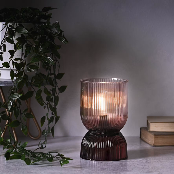 Hestia Battery Operated Curved Glass Lamp Taupe