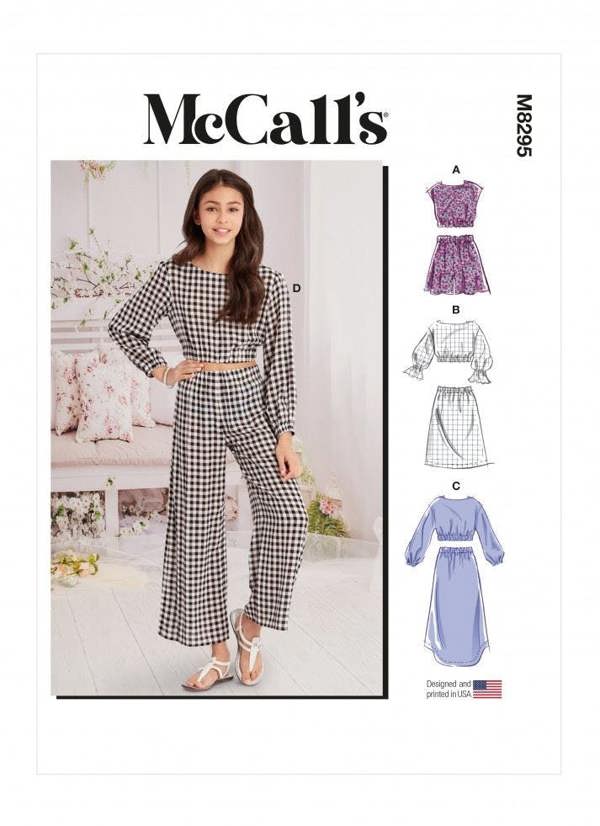 McCalls 8295 Paper Sewing Pattern – Kids' & Teens' Top, Skirt, Shorts & Trousers, Size 7-16, Easy