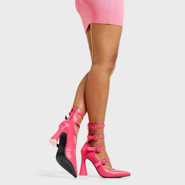 Lamoda Dollface Platform Heels Fuchsia PU Chunky High Heel Stylish Fashion