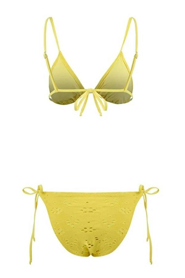 WOVCOR Textured Triangle Tie Regular Waist Bikini Set