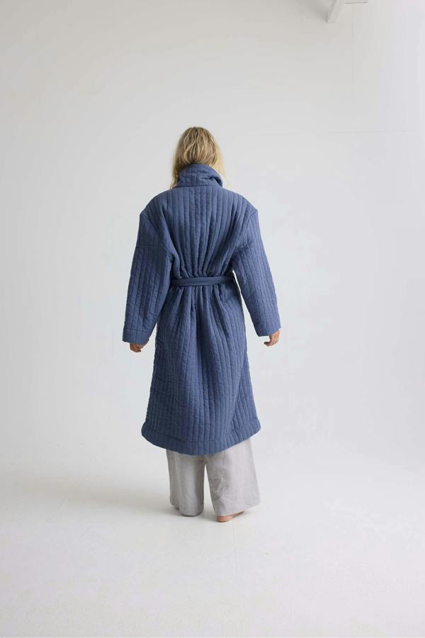 Pretty You London Quilted Cotton Robe In Folkestone Grey