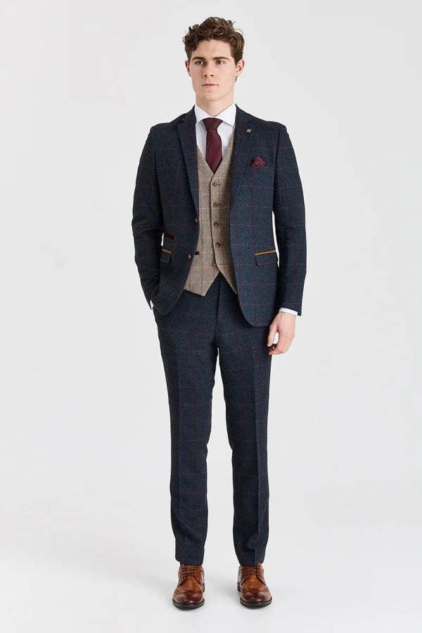 Paul Andrew Madrid Navy Suit with Harris Brown Tweed Waistcoat
