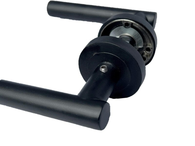 EDH Door Hardware Matt Black T Bar Door Handles on Round Rose – Straight Lever Handle 6 Pairs