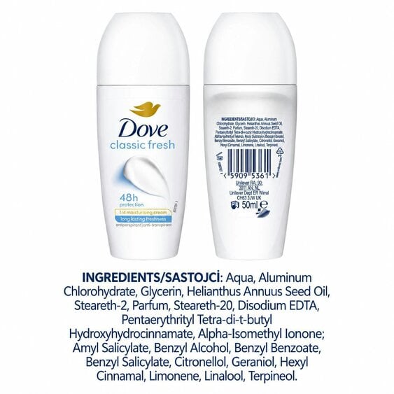 Dove Classic Fresh Roll On Anti-Perspirant Long Lasting Fragrance 48H, 30x50ml