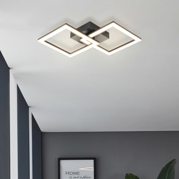 EGLO Basic Huerta-E Black Steel And Plastic Eco-Friendly LED Ceiling Light, 3000K