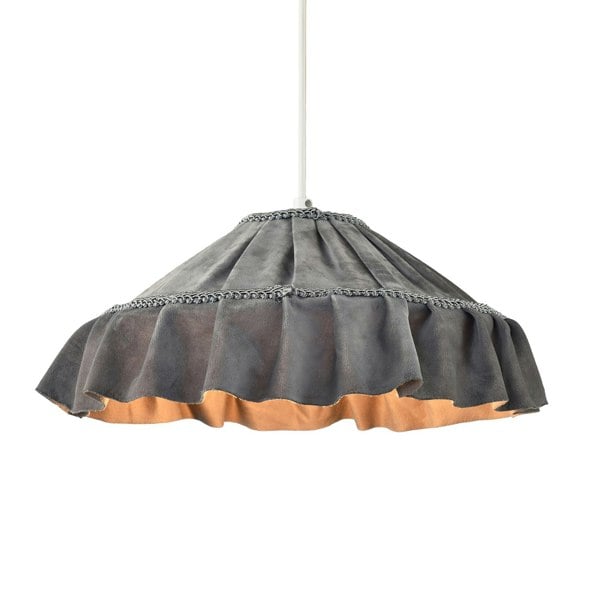 Shabby Chic Grey Folded Hanging Velvet Fabric Pendant Lighting Shade Image 1