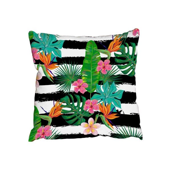 Benjamin Tate Design Summer tropical pattern with exotic flowers and palm leaves (Outdoor Cushion)