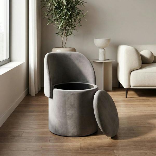 Garden Greatness Grey Velvet Storage Ottoman Chair