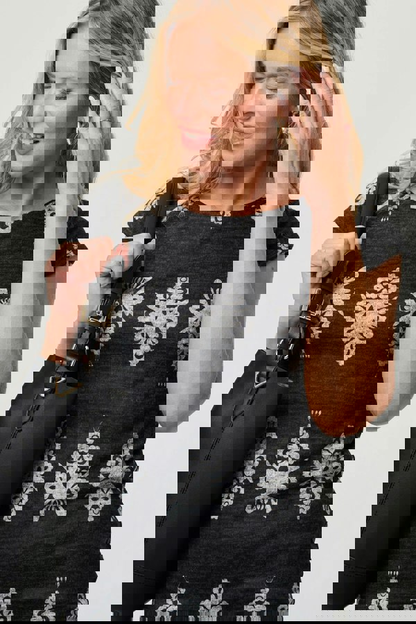 Black | Printed Cap Sleeve Slim Short Dress
