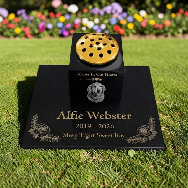 Memorials Direct Dog Memorial Granite Photo Vase & Tablet