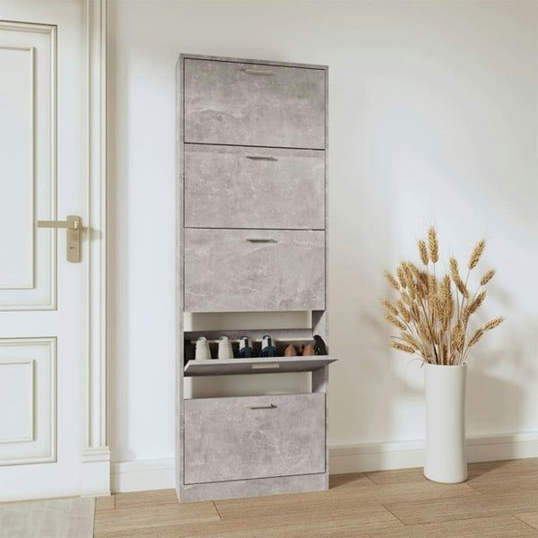 Berkfield Shoe Cabinet Concrete Grey 59x17x169 cm Engineered Wood