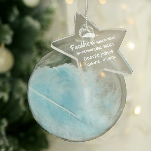 Personalised Memento Company Personalised Blue Memorial Feather Bauble