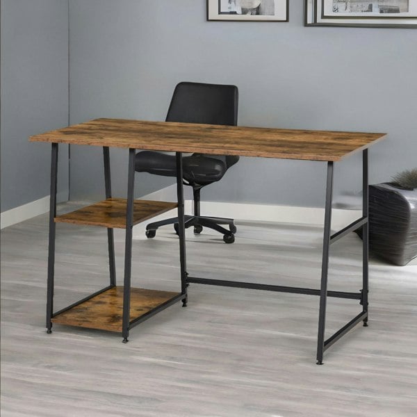 Rafaelo Mobilia Industrial Rustic Writing Desk With 2 Shelves