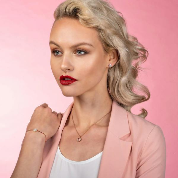 Rose Gold Halo Drop Pendant Necklace with Swarovski Crystals - namana.london