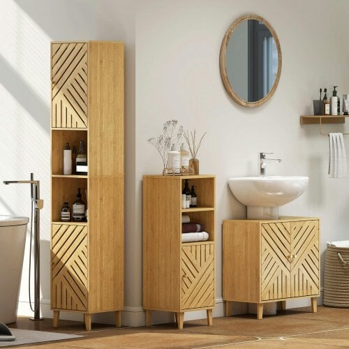 Wyld Haus Hami Bathroom Storage Cabinet With Bamboo Door And Multi Storage Layout Natural Finish