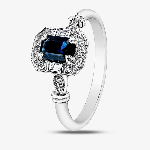 T. H. Baker 9ct White Gold Sapphire 0.08ct Diamond Ring 4376WG-10SAP
