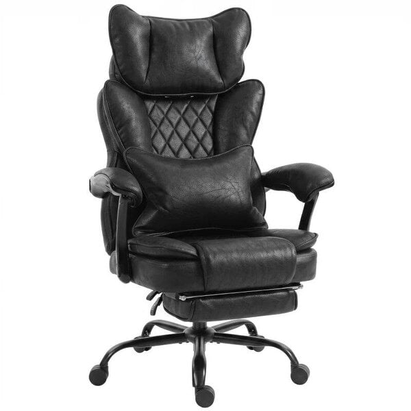 Executive Office Chair, Leathaire Big and Tall Office Chair 180 kg with Wide Seat, Reclining, Lumbar Support, Black