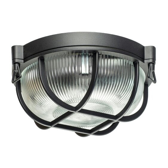Happy Homewares Industrial Inspired Outdoor IP65 Matte Black Flush Ceiling Light