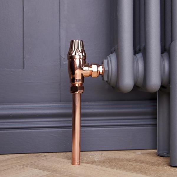 Flode Traditional Style Angled TRV & Lockshield | 15mm x 1/2" | Copper