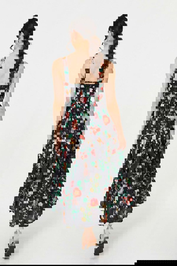 Black | Floral Sleeveless Skater Midi Dress
