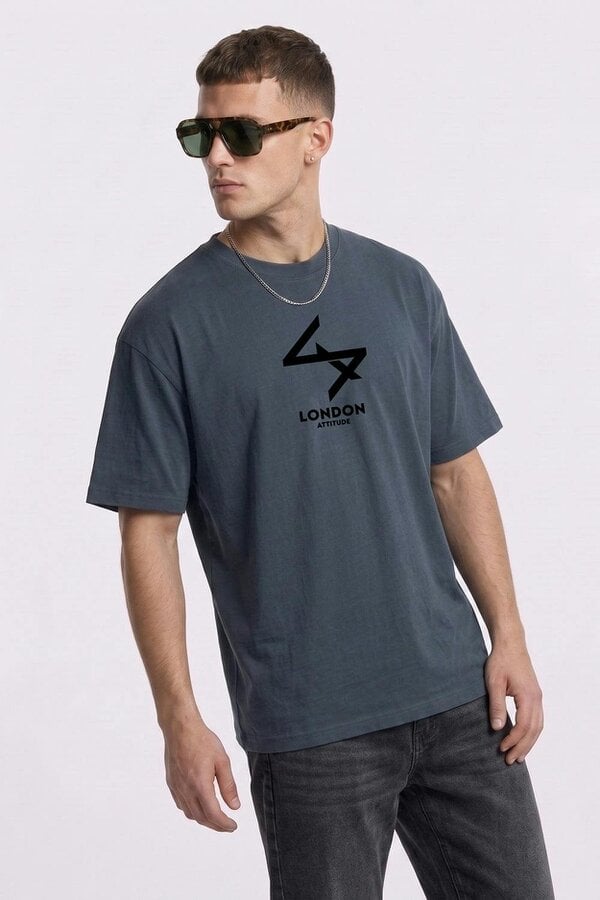 London Attitude Push Your Limits Oversized Heavyweight T-Shirt in Black Print