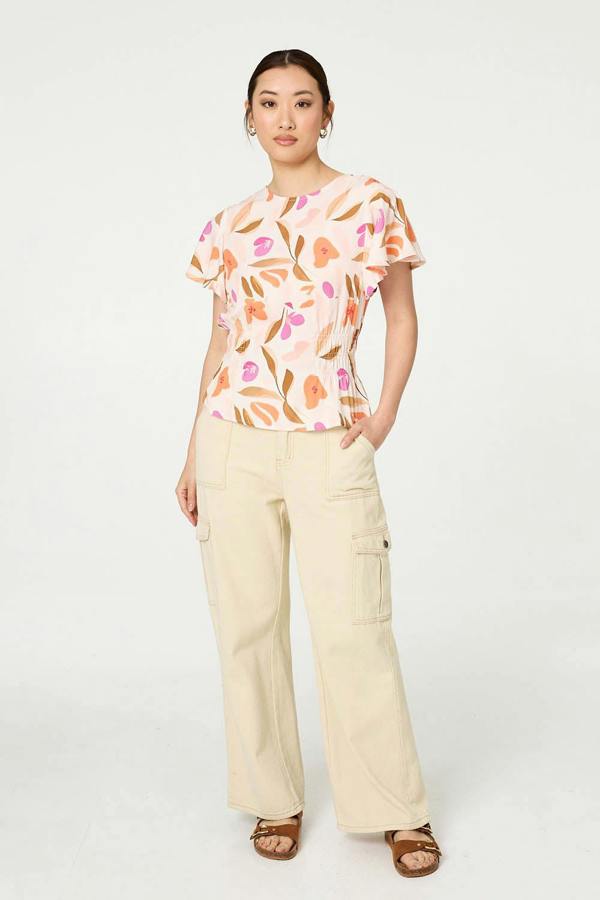 Orange | Abstract Flare Sleeve Peplum Blouse